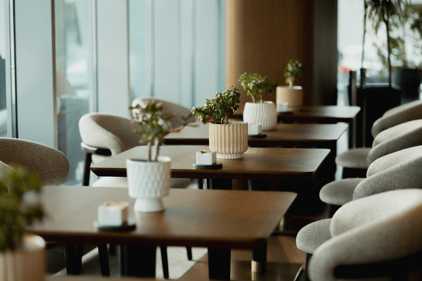 Tables beside the window